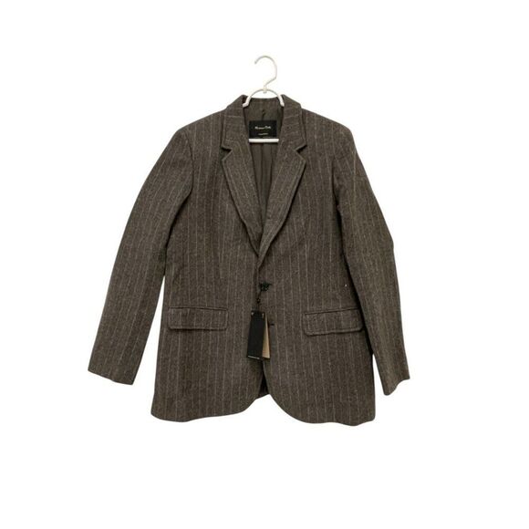 Massimo Dutti Womens Wool Blazer Jacket EU 42 US 10 Mink Pinstripe 6015/717 NWT - Picture 2 of 12